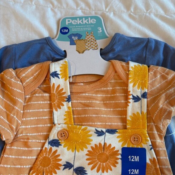 Pekkle 3 piece outfit Blue Orange 12 months NEW Summer Overalls Shorts T-shirts - Picture 4 of 6